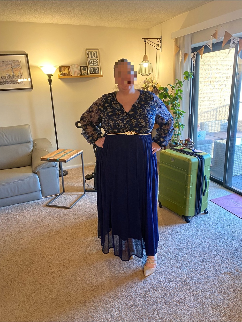 SHEIN Royal Blue Embroidered V-Neck Maxi Dress